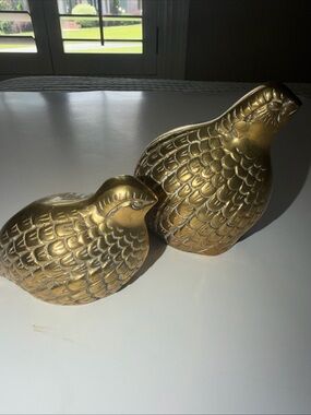 Vintage Brass Quail Partridge Birds Figurines Mid Century Korea Set of 2
